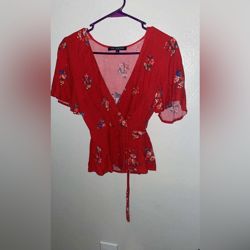 One Clothing Red Floral Blouse